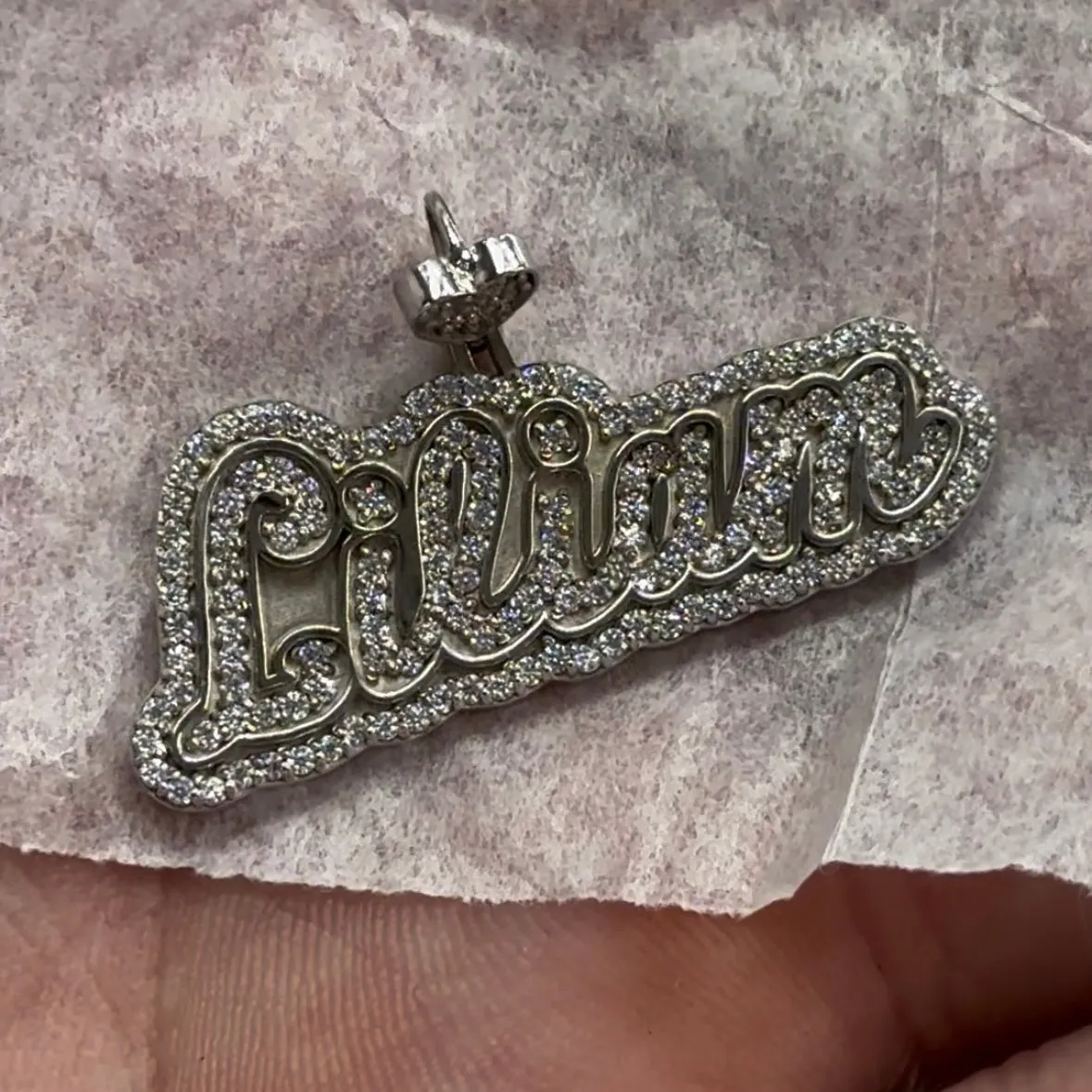 14K Solid Gold Enamel and Full Diamonds Custom Name Pendant