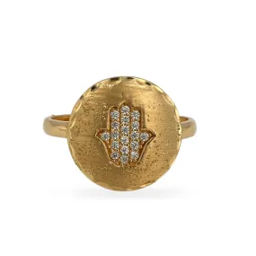 14K Yellow gold Hamsa ring -220941