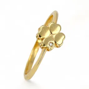 14K Yellow gold solid clover diamond accent ring-227237