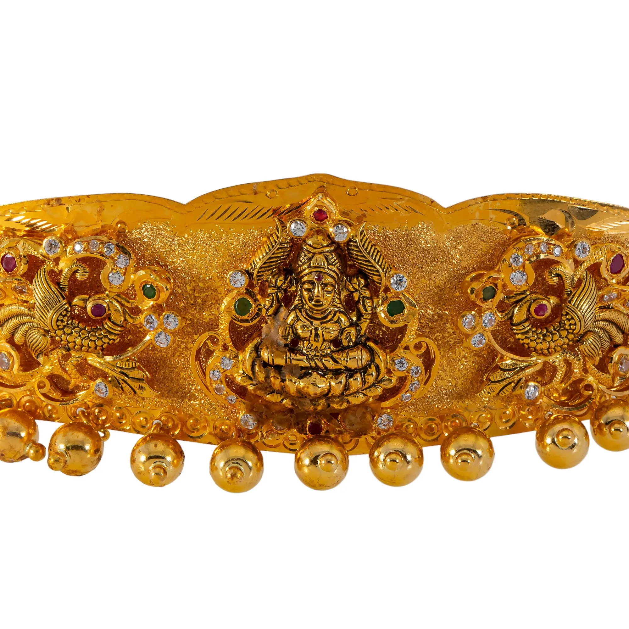 22k Yellow Gold, Emerald, Ruby, & CZ Vaddanam Belt (118.5gm)