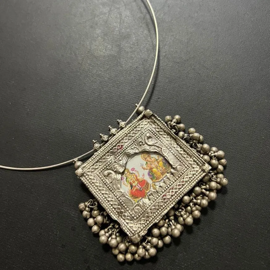 A Classic Traditional Necklace, goddess laxmi and ganesh Indian handmade necklace jewelry, 925 Solid Silver Necklace, Antique silver Necklace jewelry Active