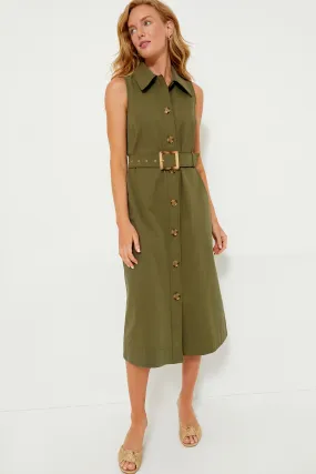 Army Green Sleeveless Chamberlin Dress