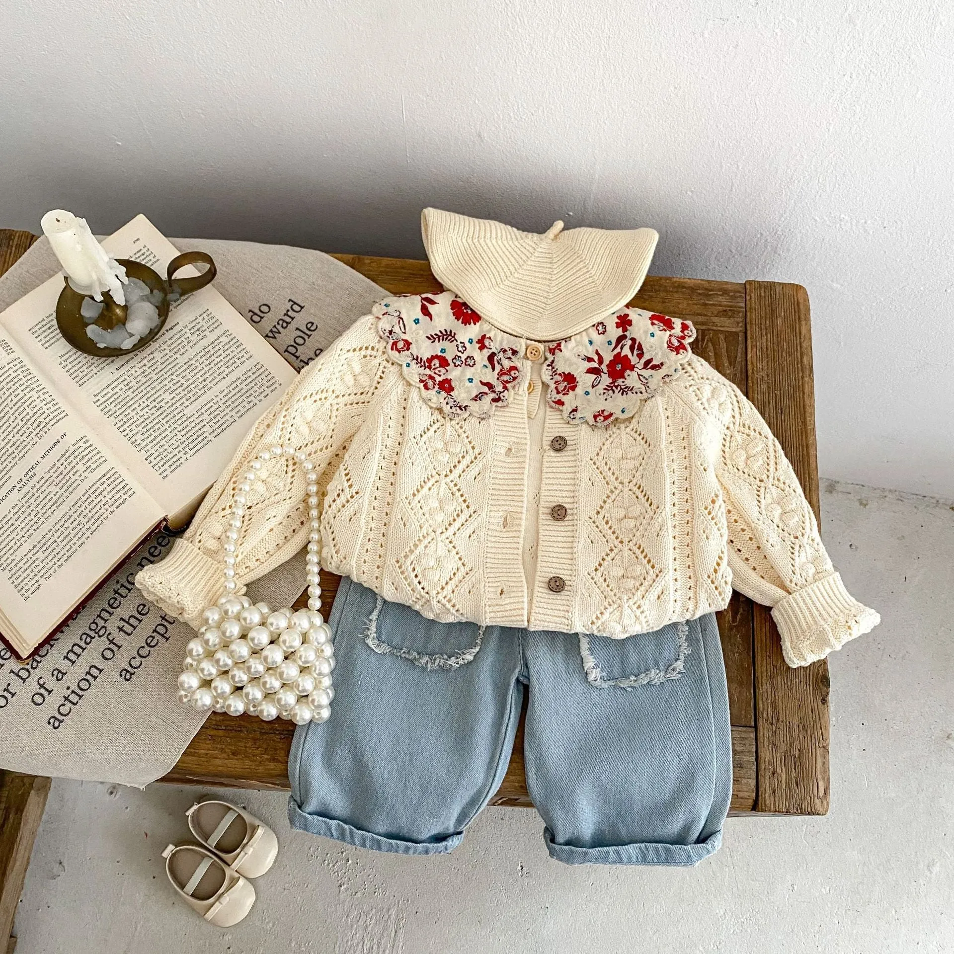 Baby Kid Girls Solid Color Embroidered Cardigan Wholesale 24011153