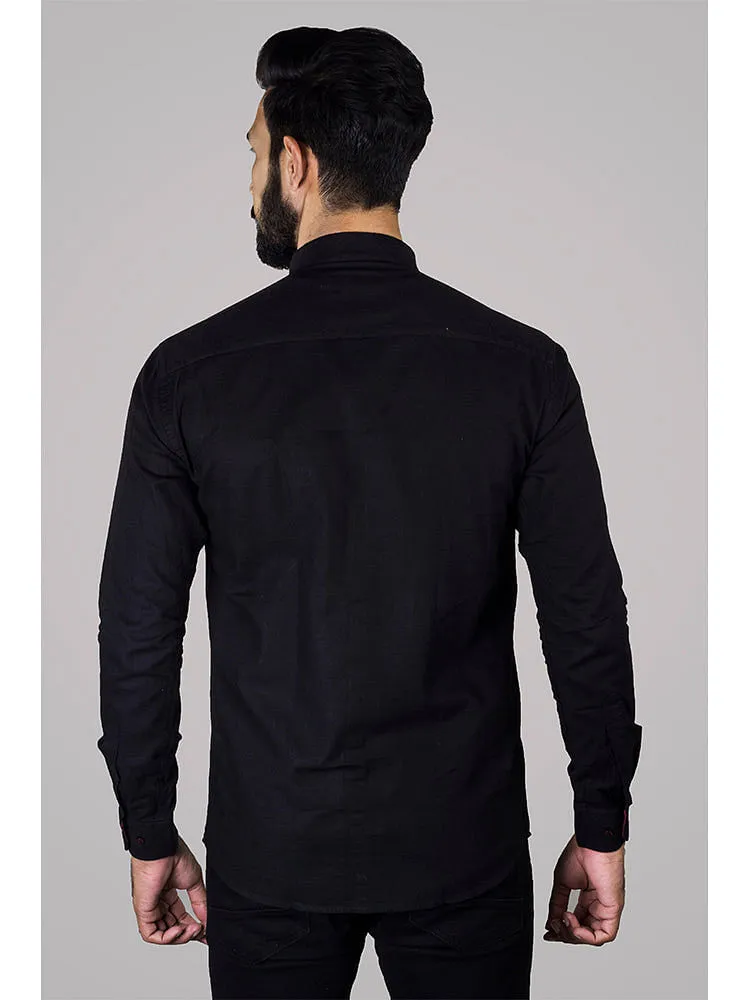 Black Formal Shirt - Black Solid Linen Formal Men Shirt