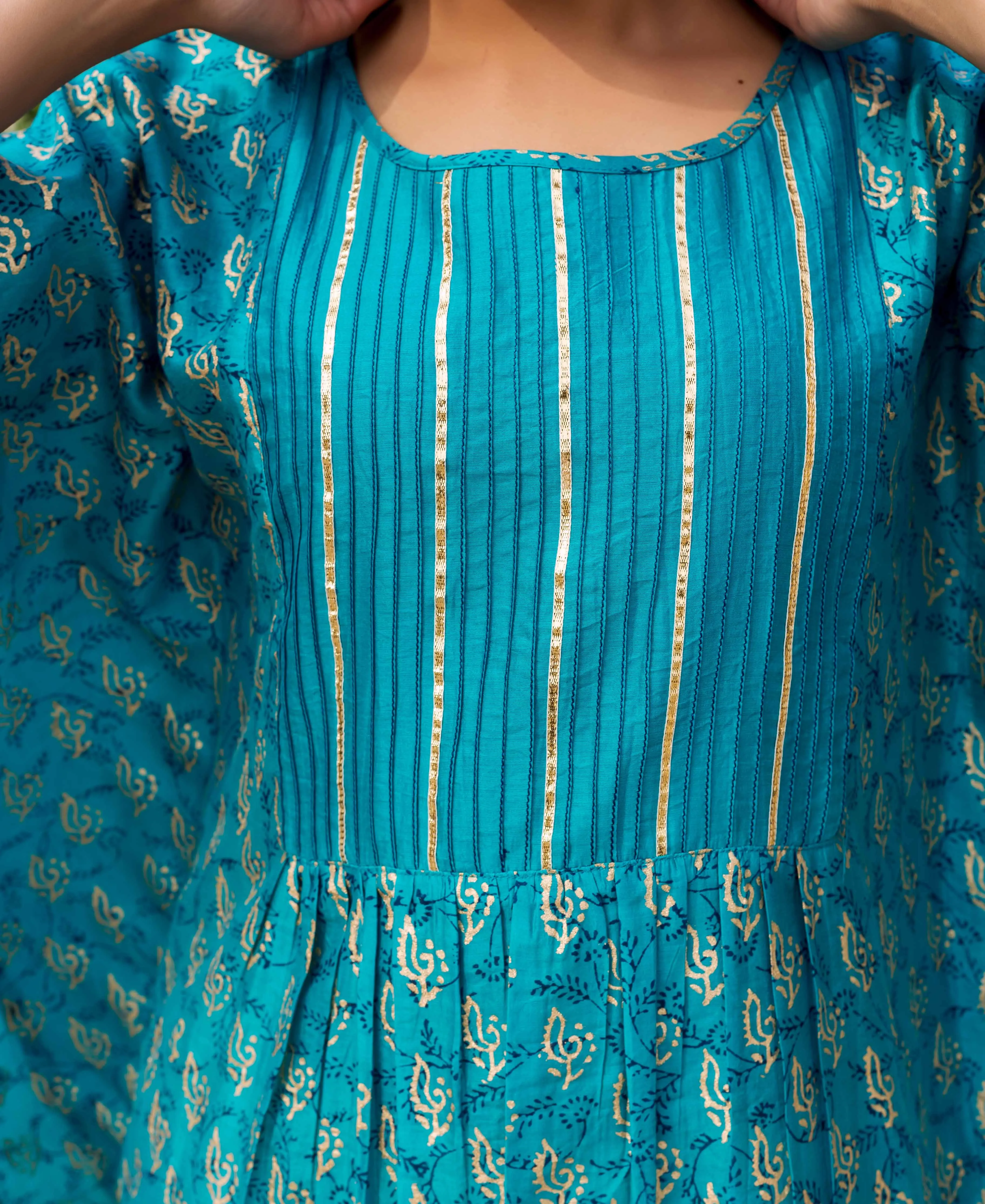 Blue Hand Block Printed Kaftan