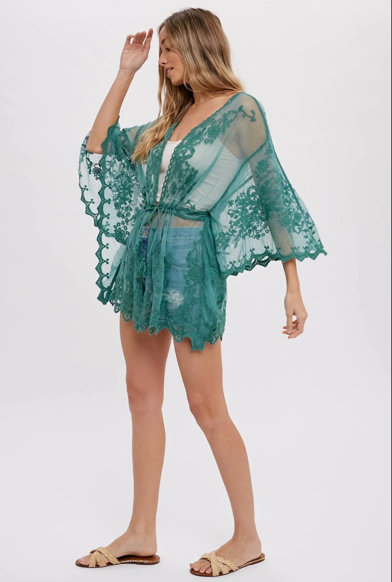 BOHO LACE KIMONO-Mint