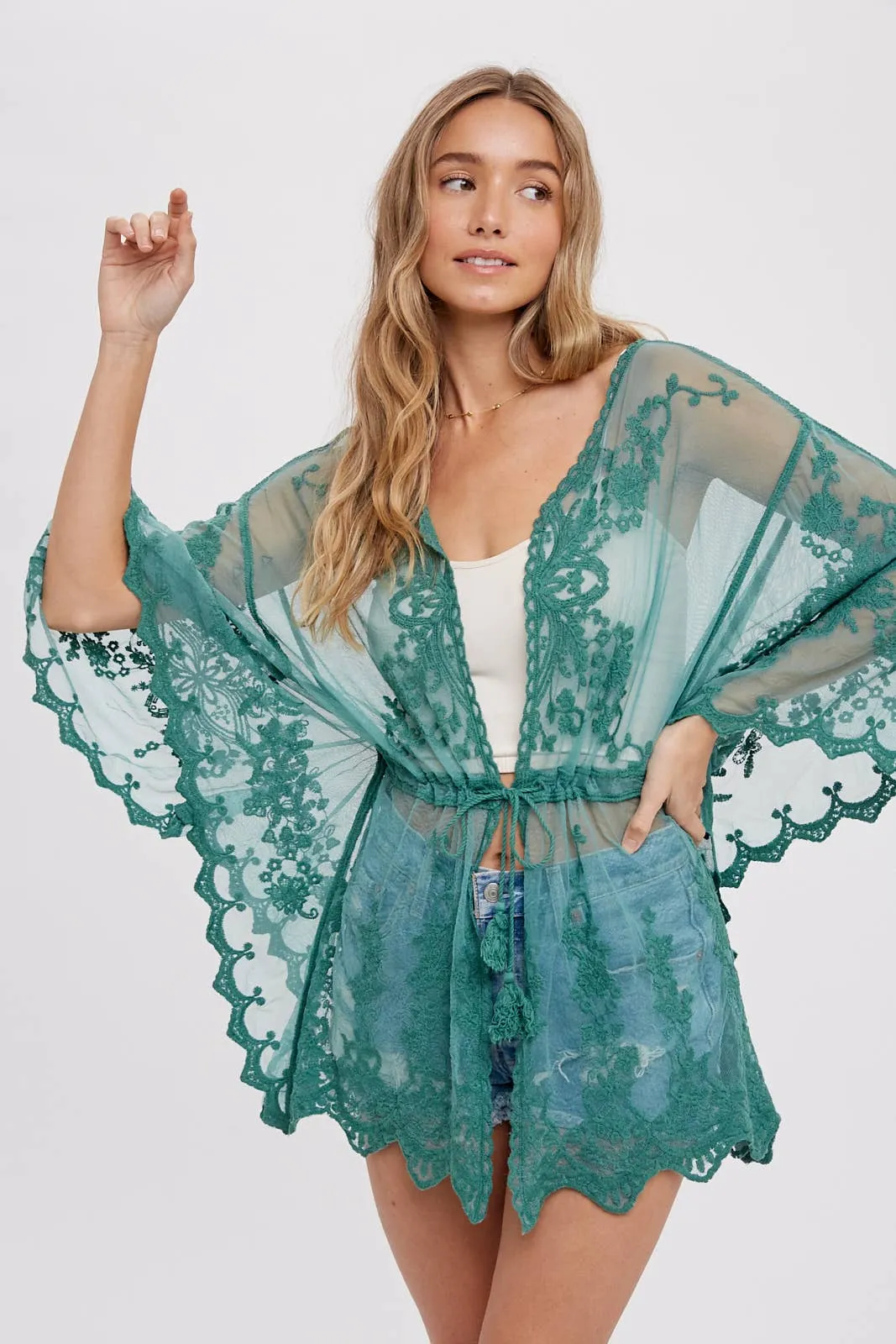 BOHO LACE KIMONO-Mint