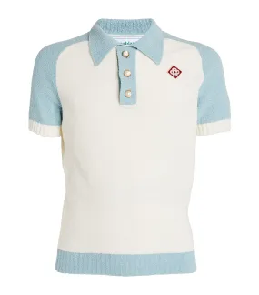 CASABLANCA Colour Blocking Boucle Polo Shirt White/Blue