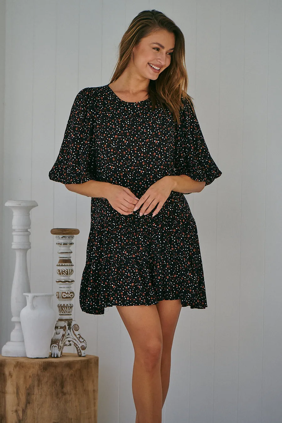 Celeene Black Elastic Sleeve Dress