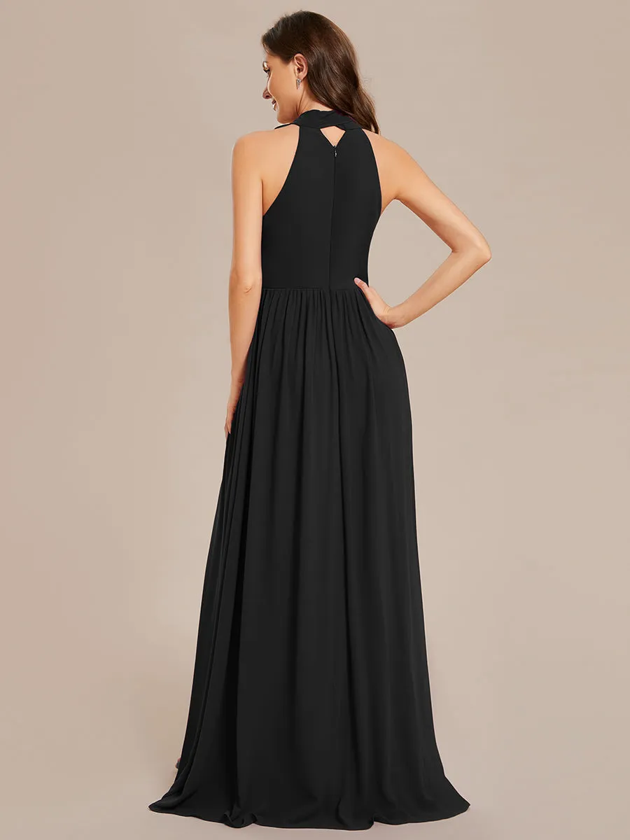 Chiffon Halter Neckline Sleeveless Evening Dresses