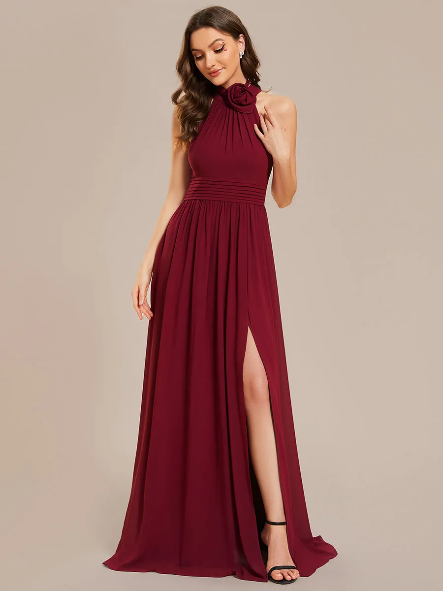 Chiffon Halter Neckline Sleeveless Evening Dresses