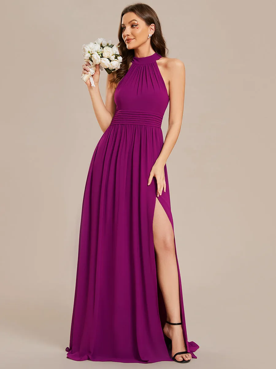 Chiffon Halter Neckline Sleeveless Evening Dresses