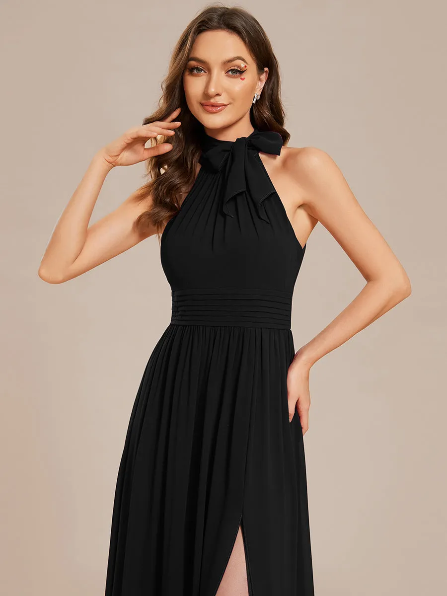 Chiffon Halter Neckline Sleeveless Evening Dresses