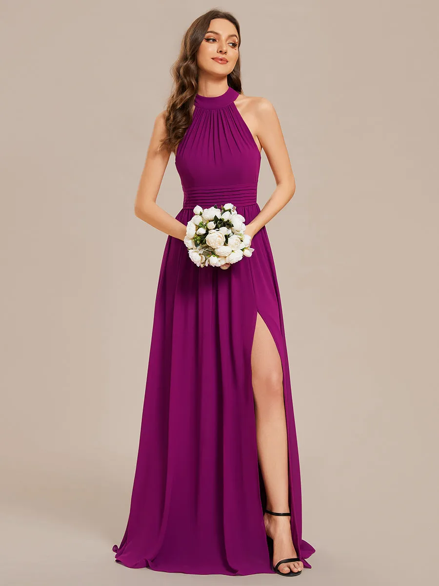 Chiffon Halter Neckline Sleeveless Evening Dresses