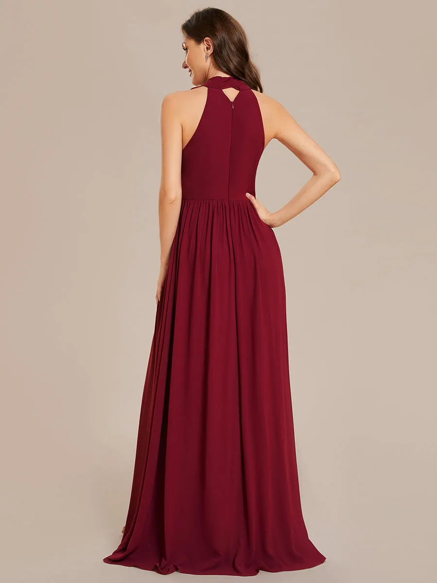 Chiffon Halter Neckline Sleeveless Evening Dresses