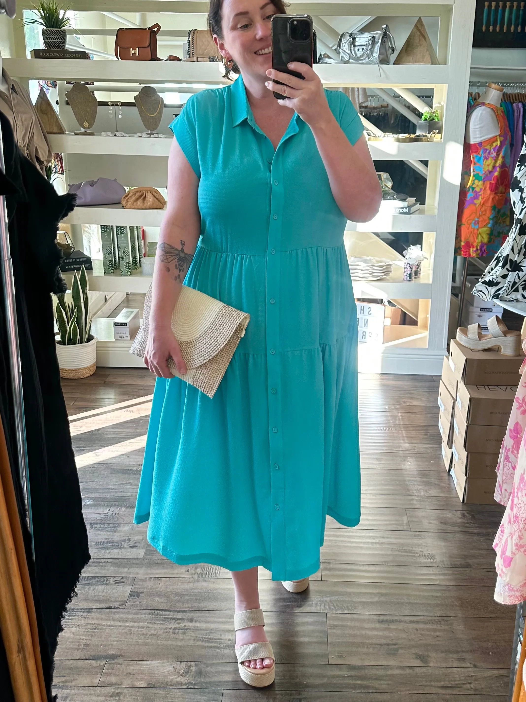 Curvy Mint Collared Midi Dress