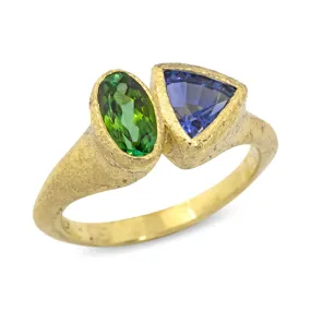 Duo Signet Ring with tourmaline and sapphire