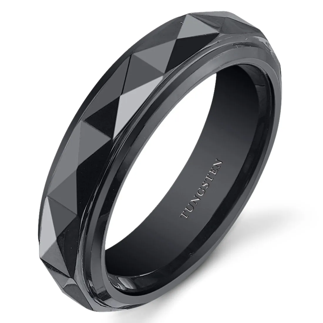 Faceted 5mm Womens Black Tungsten Band Size 5