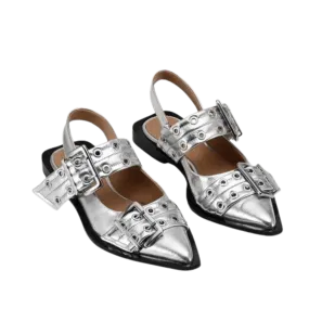 GANNI Buckle Metallic Ballerinas