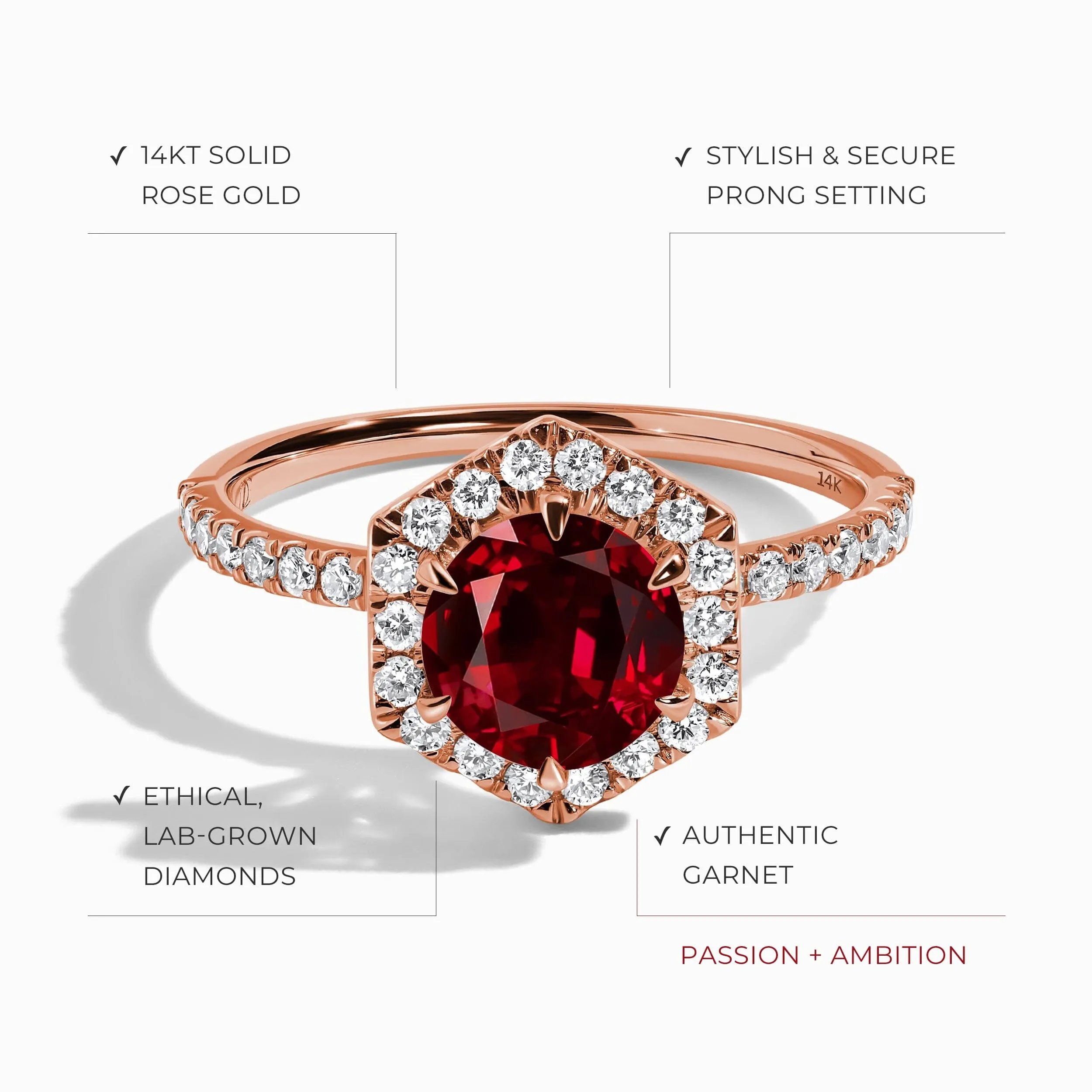 Garnet Lab Diamond Ring - My Eternal Round Halo Pavé