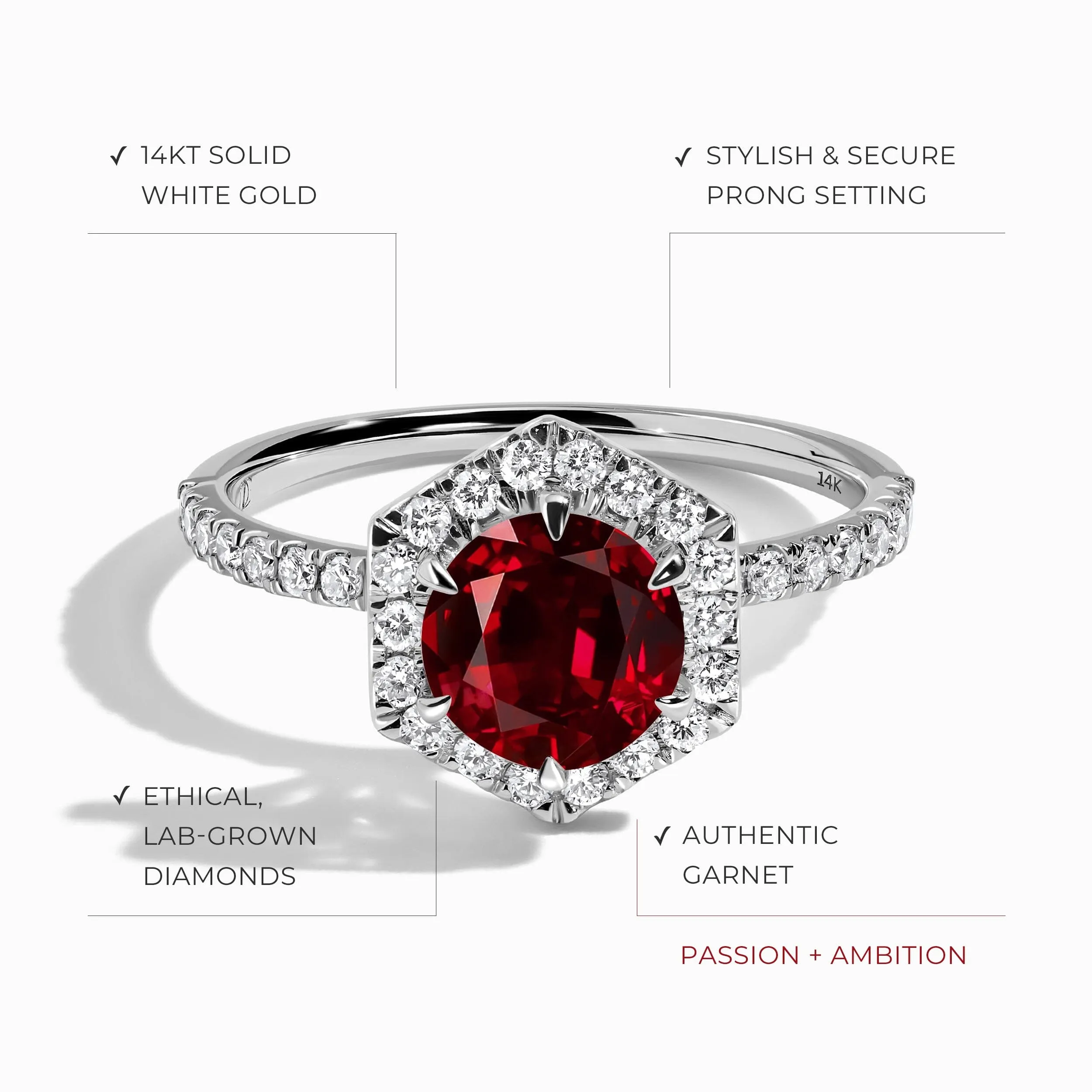 Garnet Lab Diamond Ring - My Eternal Round Halo Pavé