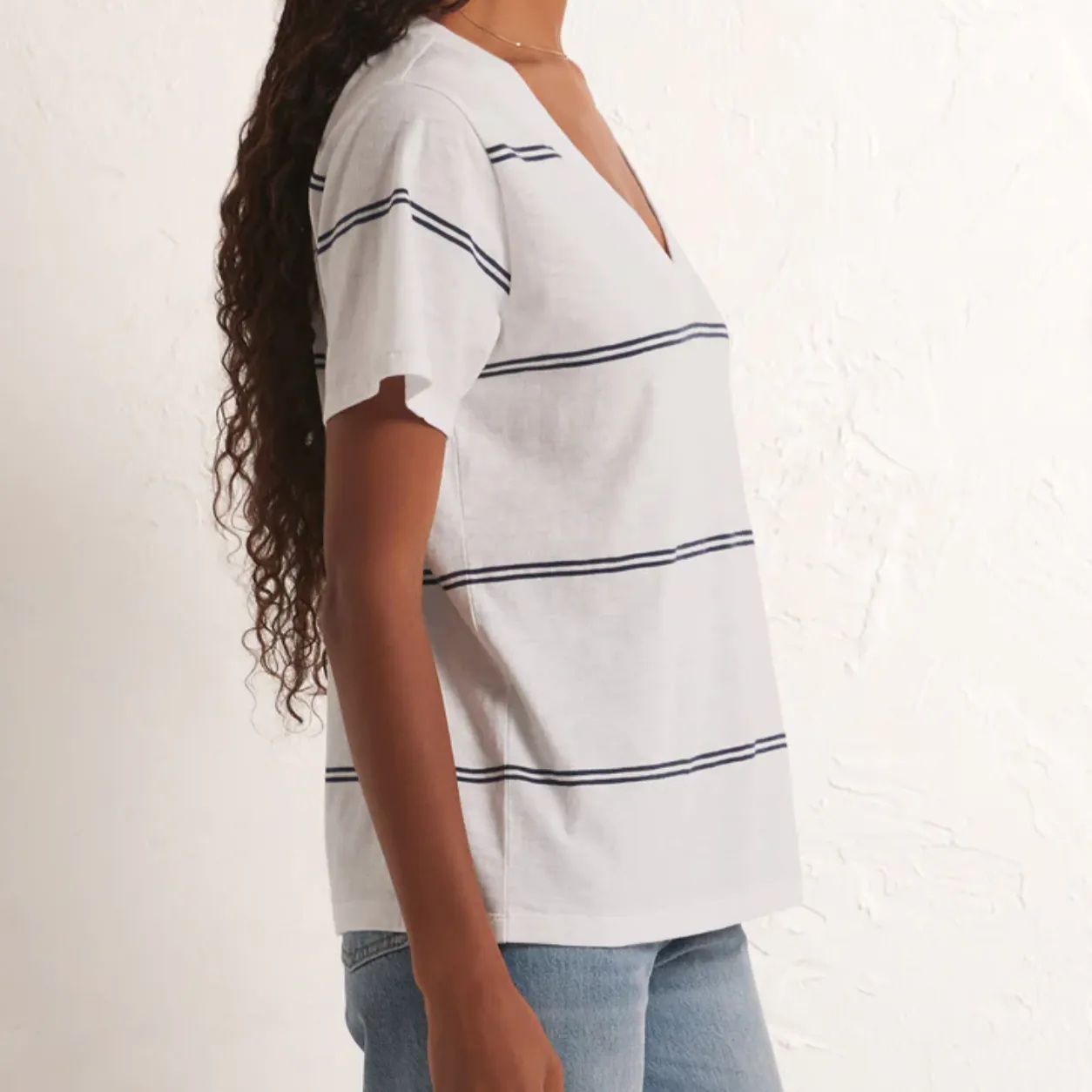 Girlfriend Twin Stripe V-Neck Tee