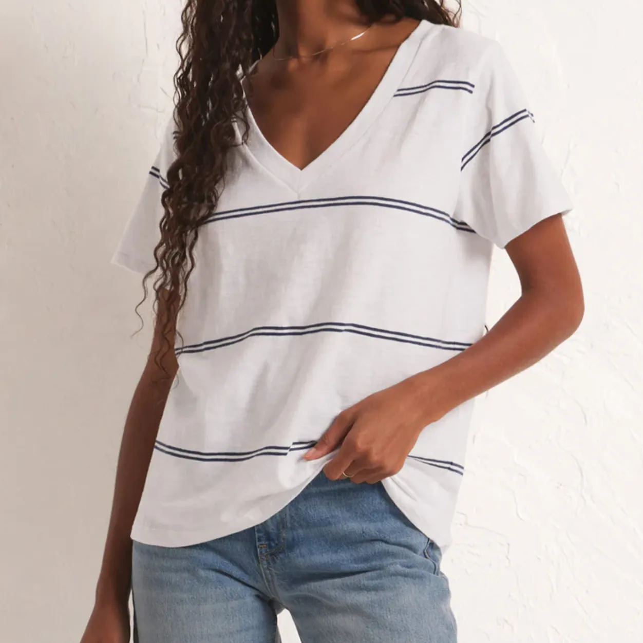 Girlfriend Twin Stripe V-Neck Tee