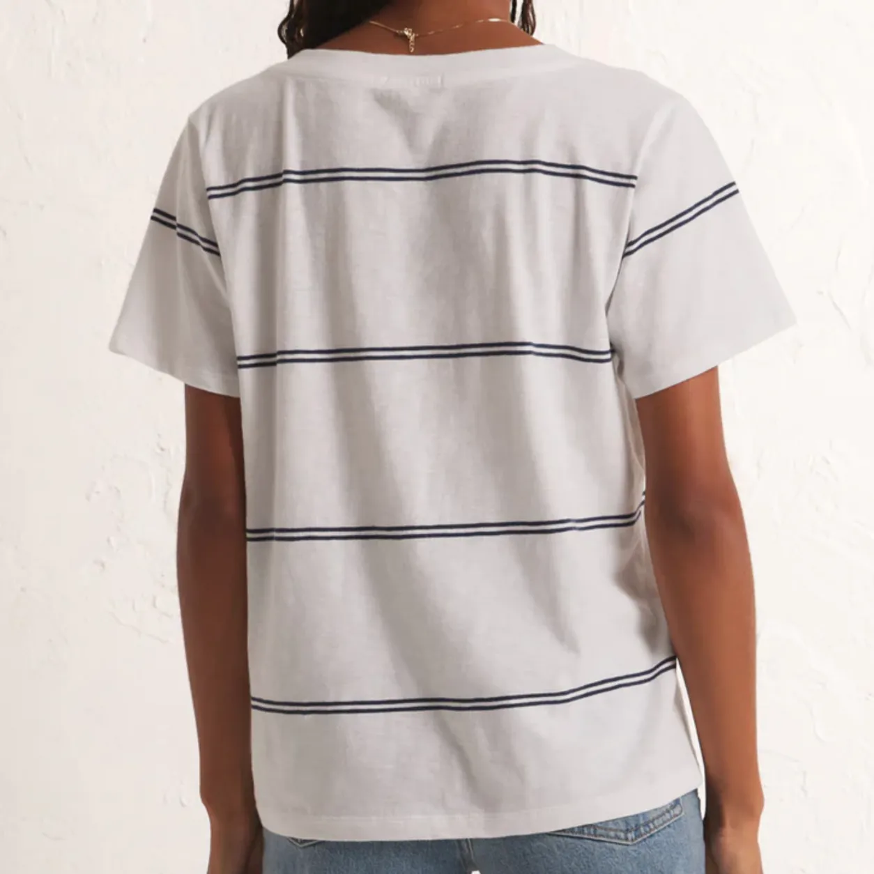 Girlfriend Twin Stripe V-Neck Tee