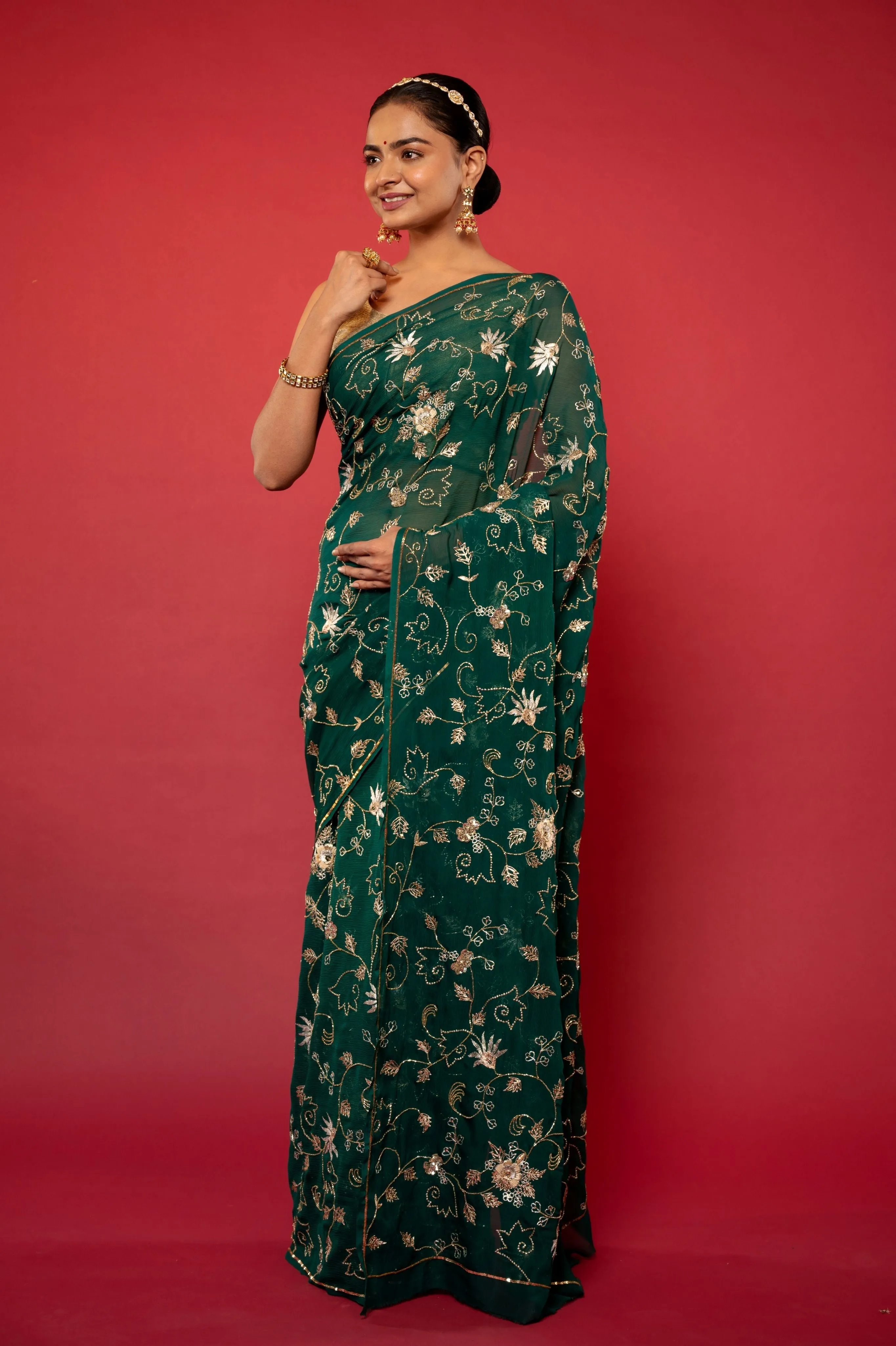 Green Pure Chiffon Saree