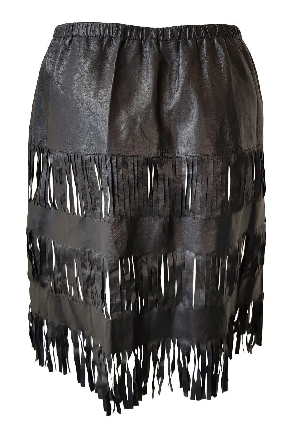 GUCCI Black Shredded Leather Tassel Hem Mini Skirt (IT 40)