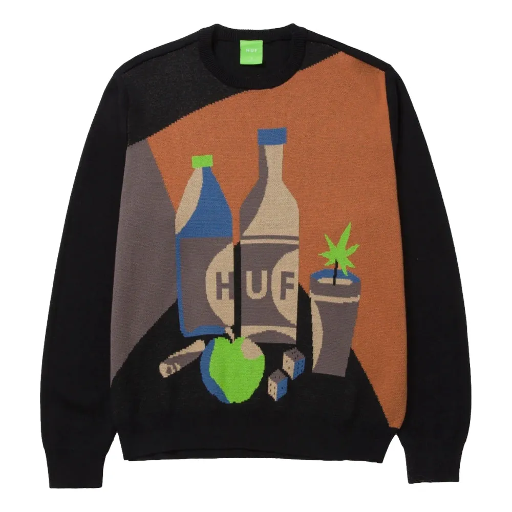 HUF STILL LIFE CREWNECK SWEATER-BLACK