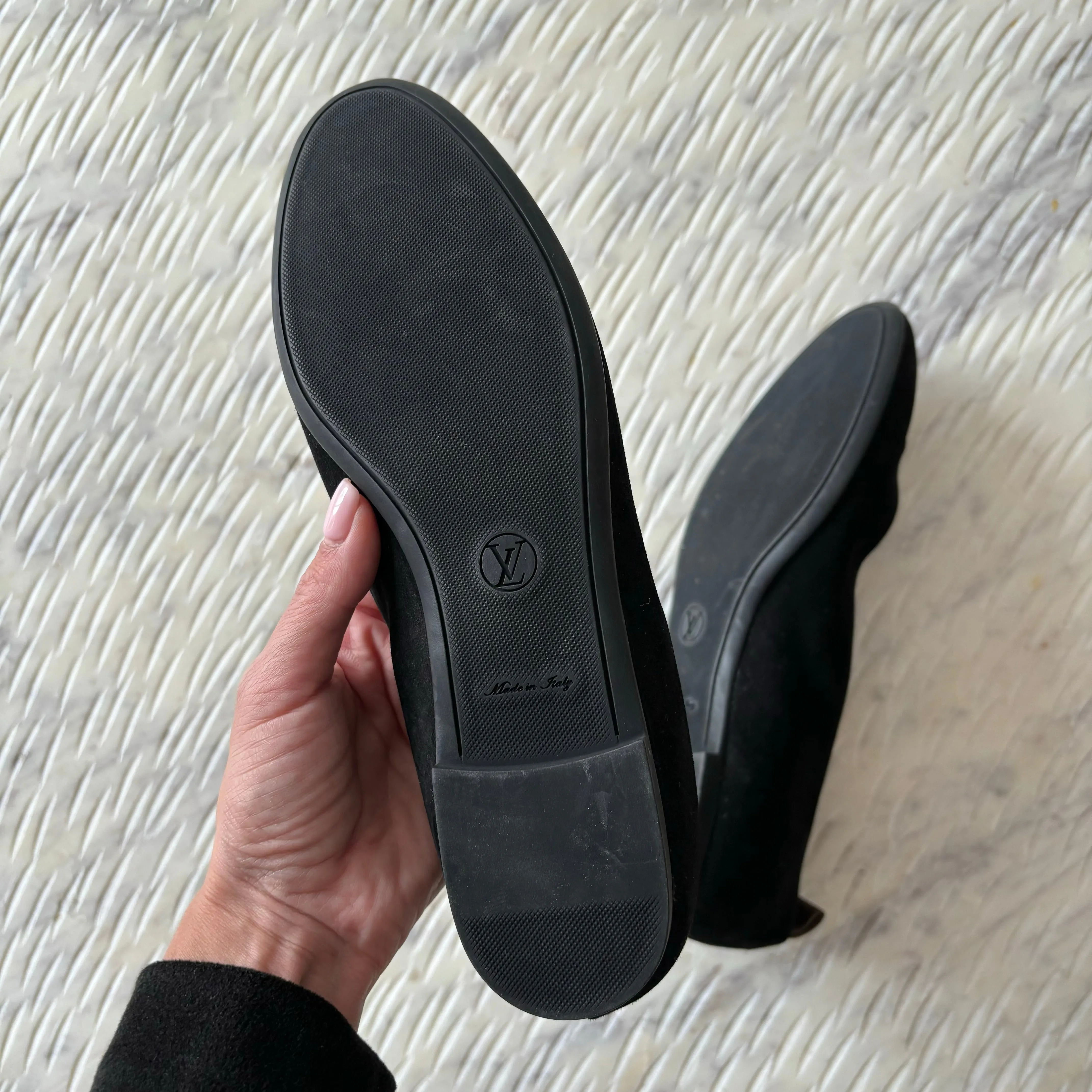 Louis Vuitton Uniform Black suede leather / Monogram Flats