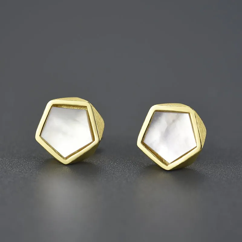 Marble Pentagon - Stud Earrings