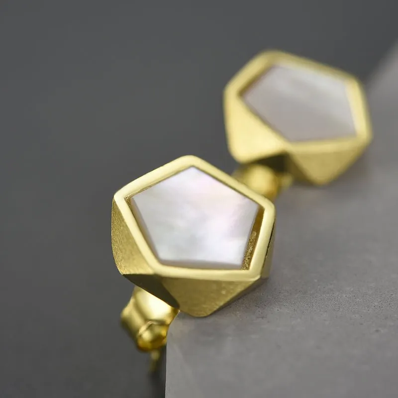 Marble Pentagon - Stud Earrings