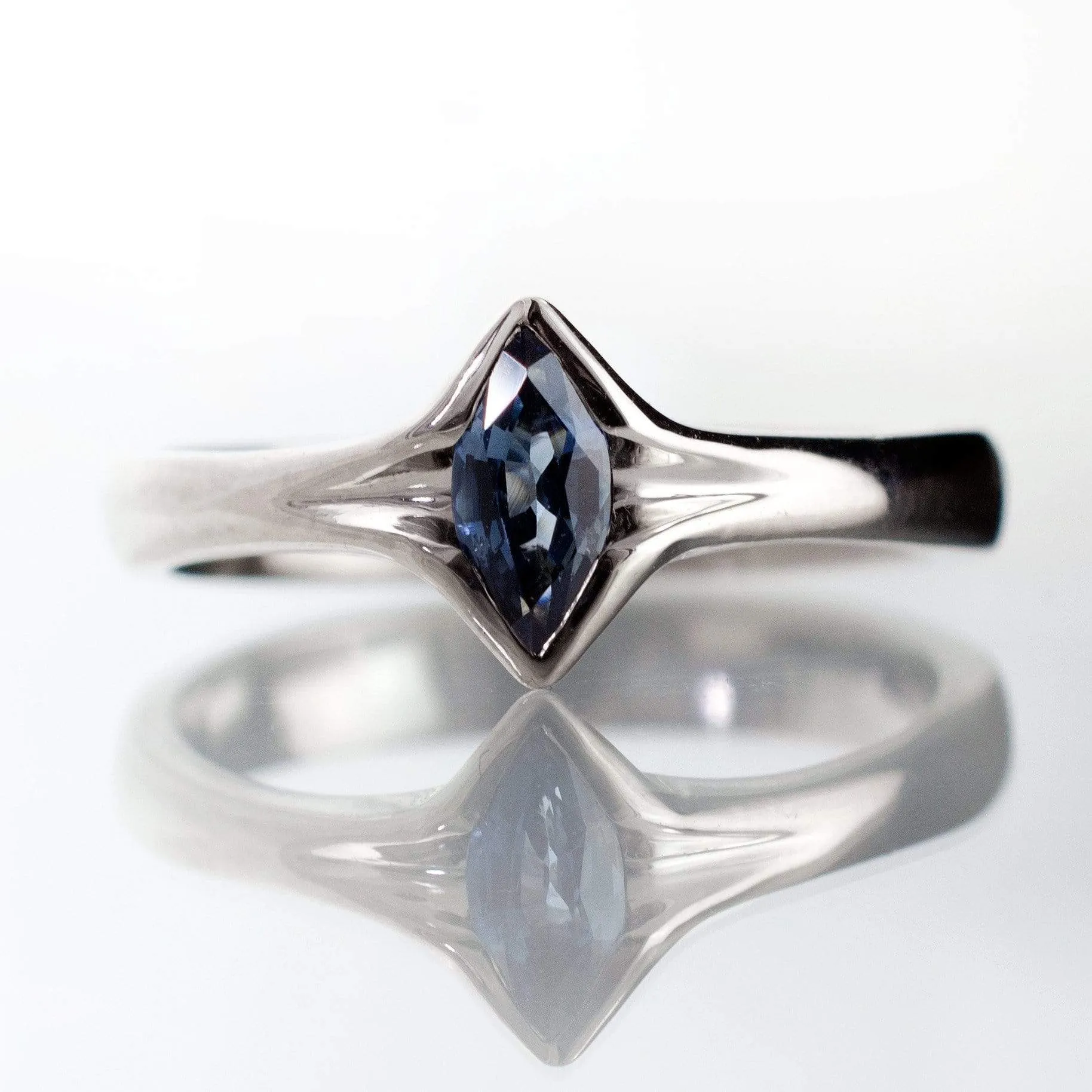 Marquise Blue Sapphire Semi-Bezel Solitaire Engagement Ring