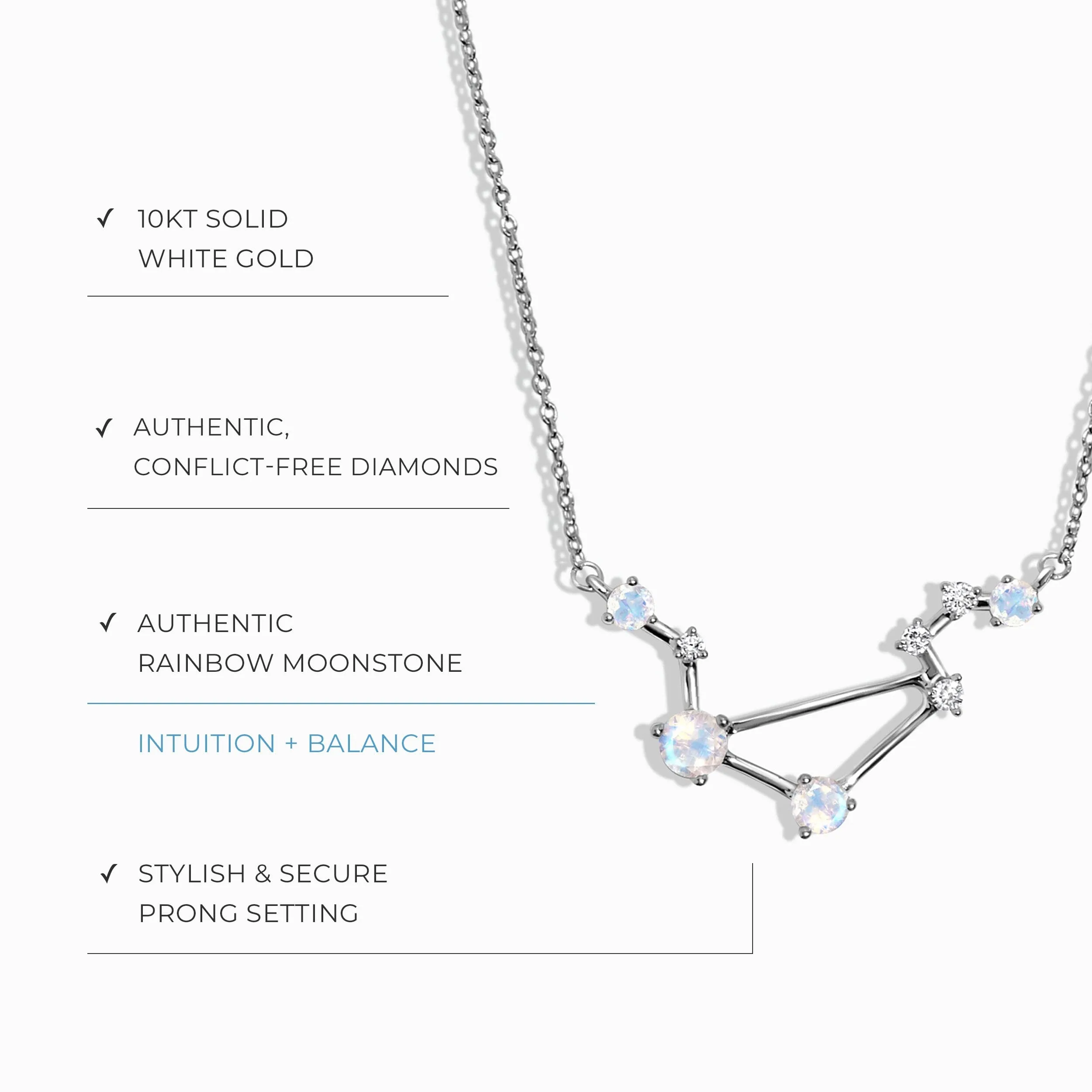 Moonstone Diamond Necklace - Libra Zodiac Constellation