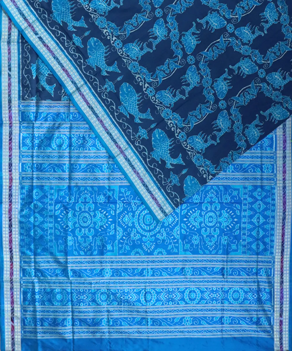 Navy blue blue silk handloom sambalpuri saree