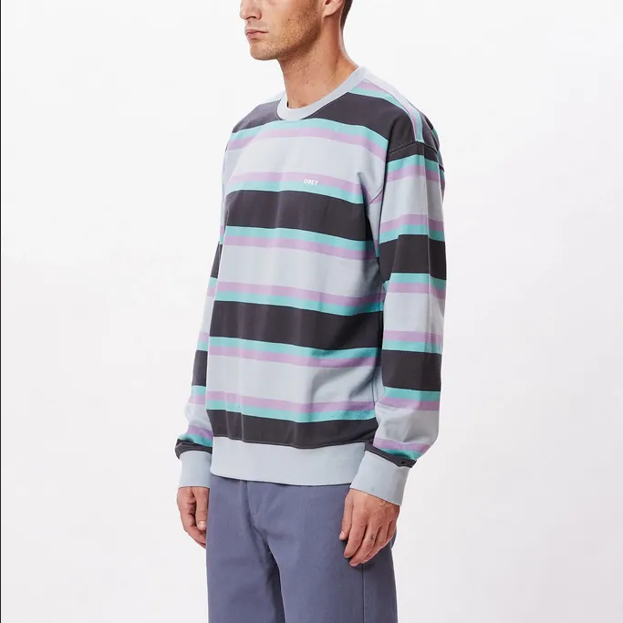 Obey Quarter Organic men's crewneck sweatshirt 112480116 blue stripes