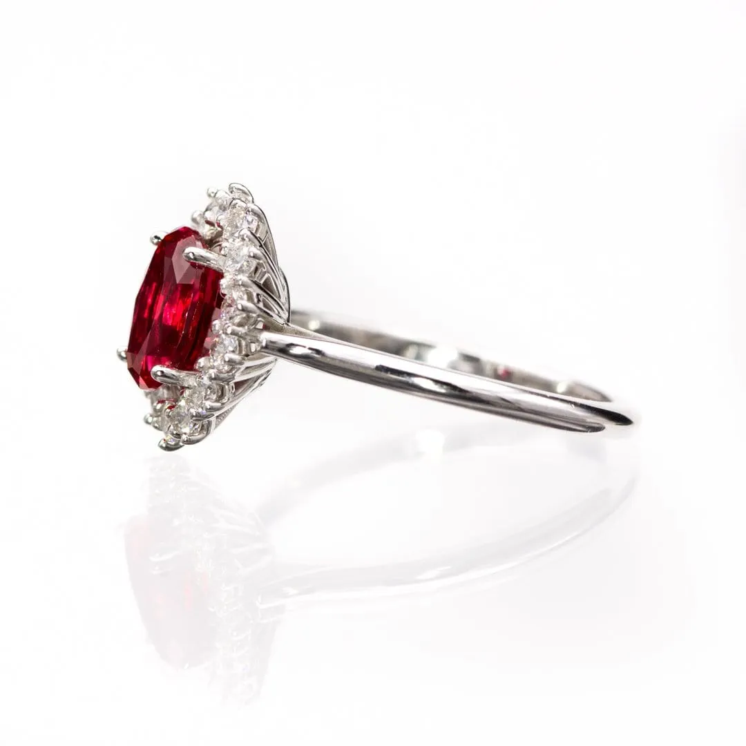 Ophelia - Oval Lab-Grown Ruby Prong Set Halo Engagement Ring