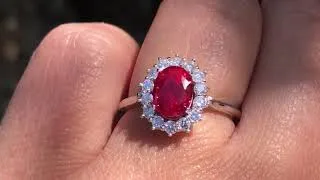 Ophelia - Oval Lab-Grown Ruby Prong Set Halo Engagement Ring