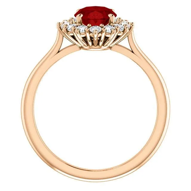 Ophelia - Oval Lab-Grown Ruby Prong Set Halo Engagement Ring