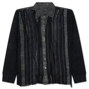 Over Dyed Ribbon Wide Shirt - Black