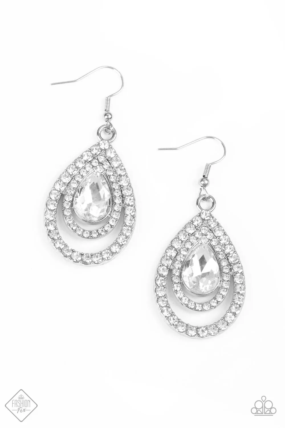 Paparazzi Accessories - So The Story GLOWS - White Fashion Fix Earrings July 2020