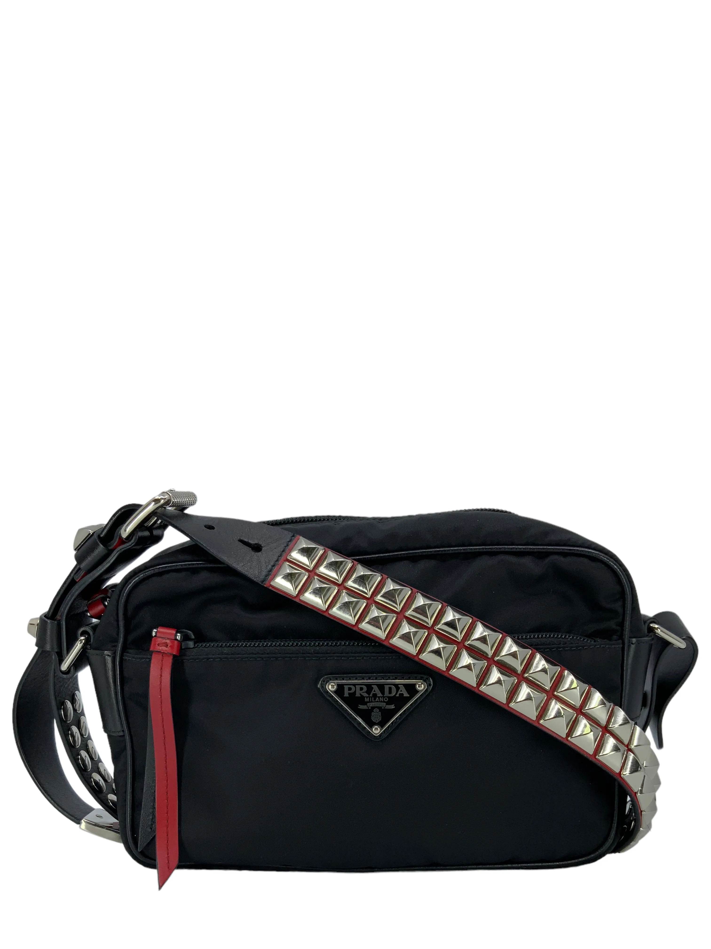 PRADA Tessuto Nylon Studded New Vela Shoulder Bag