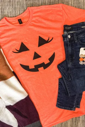 Pumpkin Face Graphic Tee, Heather Orange