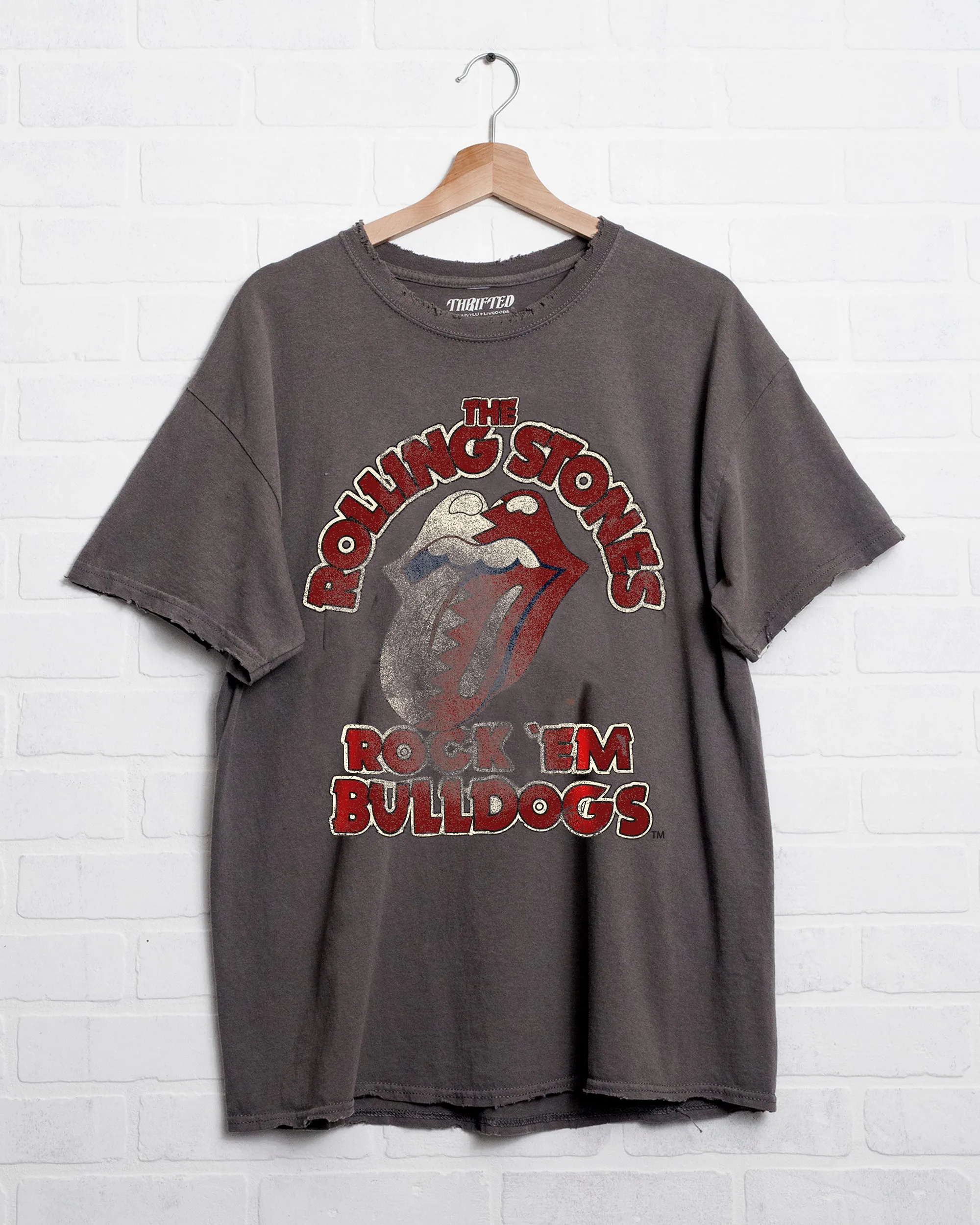 Rolling Stones Rock 'Em MSU Bulldogs Charcoal Thrifted Tee