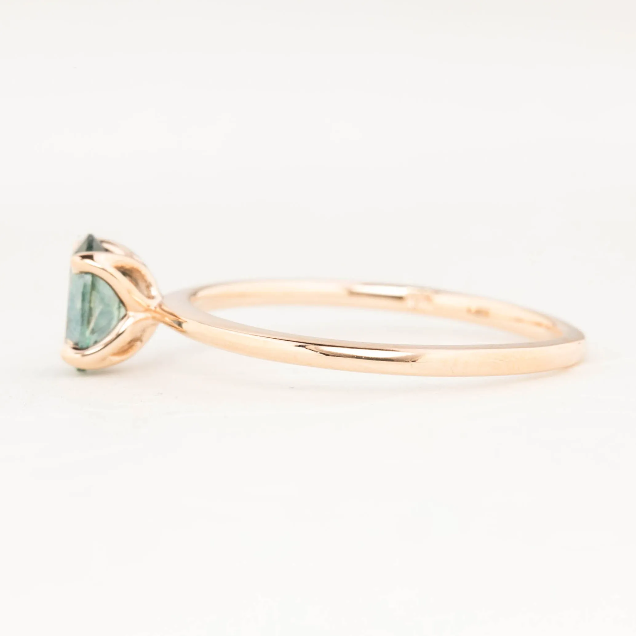 Sara Ring 0.78ct Blue Green Oval Montana Sapphire, 14k Rose Gold (One of a kind)