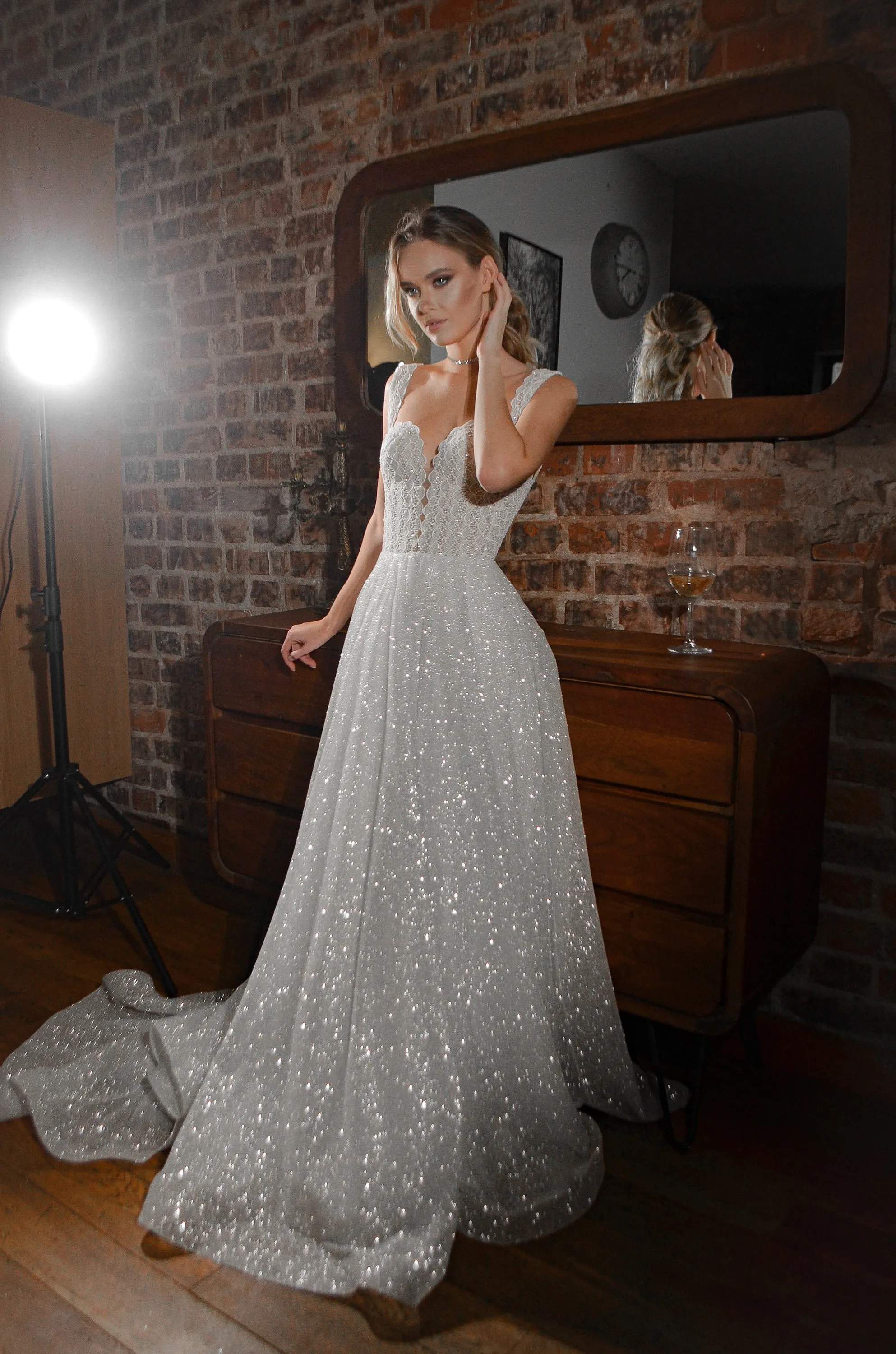 Shiny A-line Wedding Dress Coral