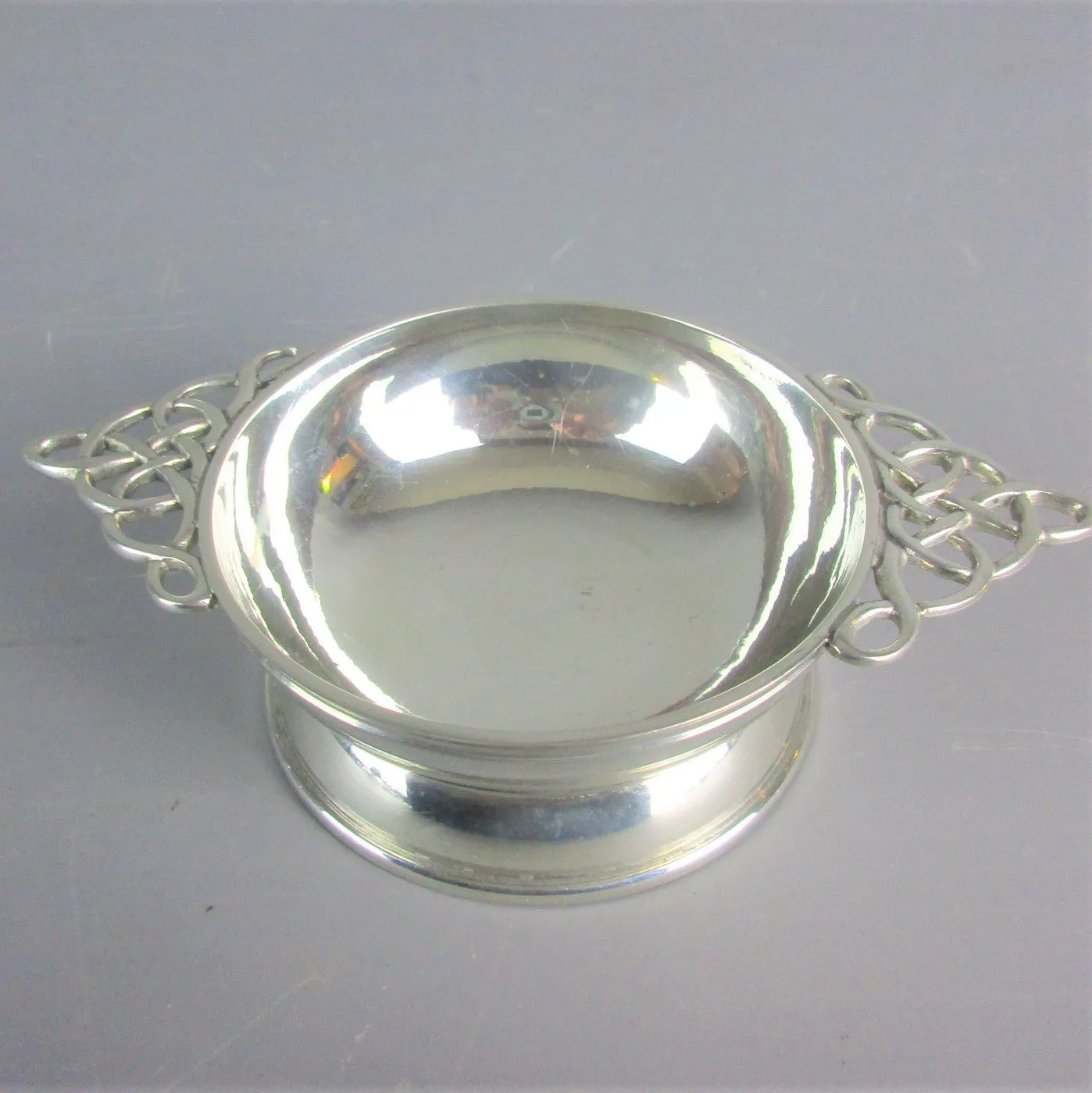 Solid Pewter Quaich Celtic Drinking Cup Mid-Century c1950