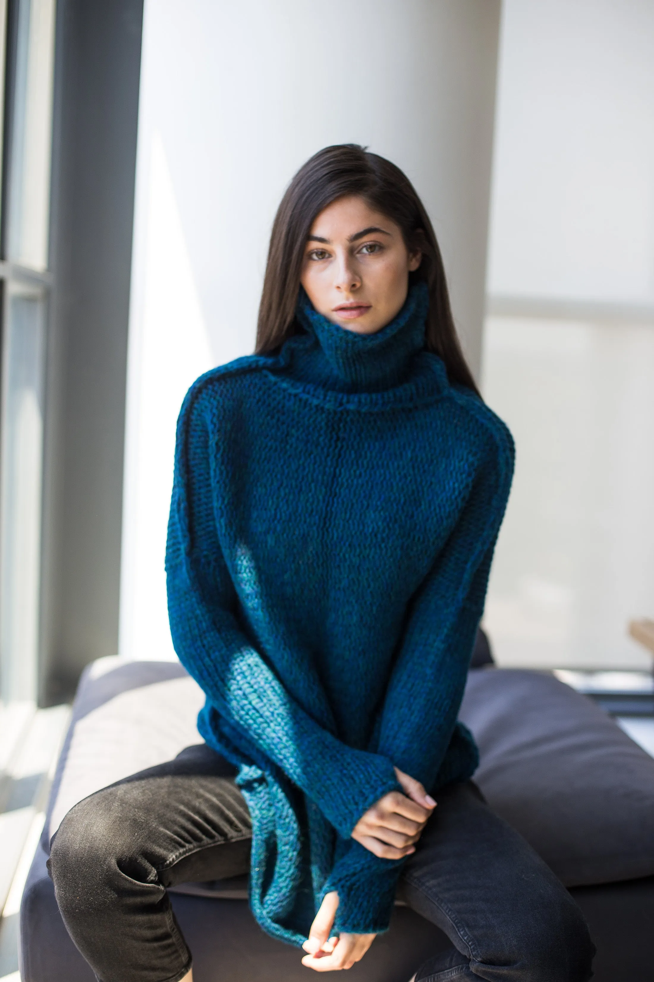 Teal oversized  alpaca sweater.